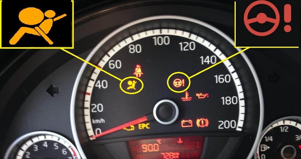 Luz do airbag acesa e luz da direção acsa apos colisão